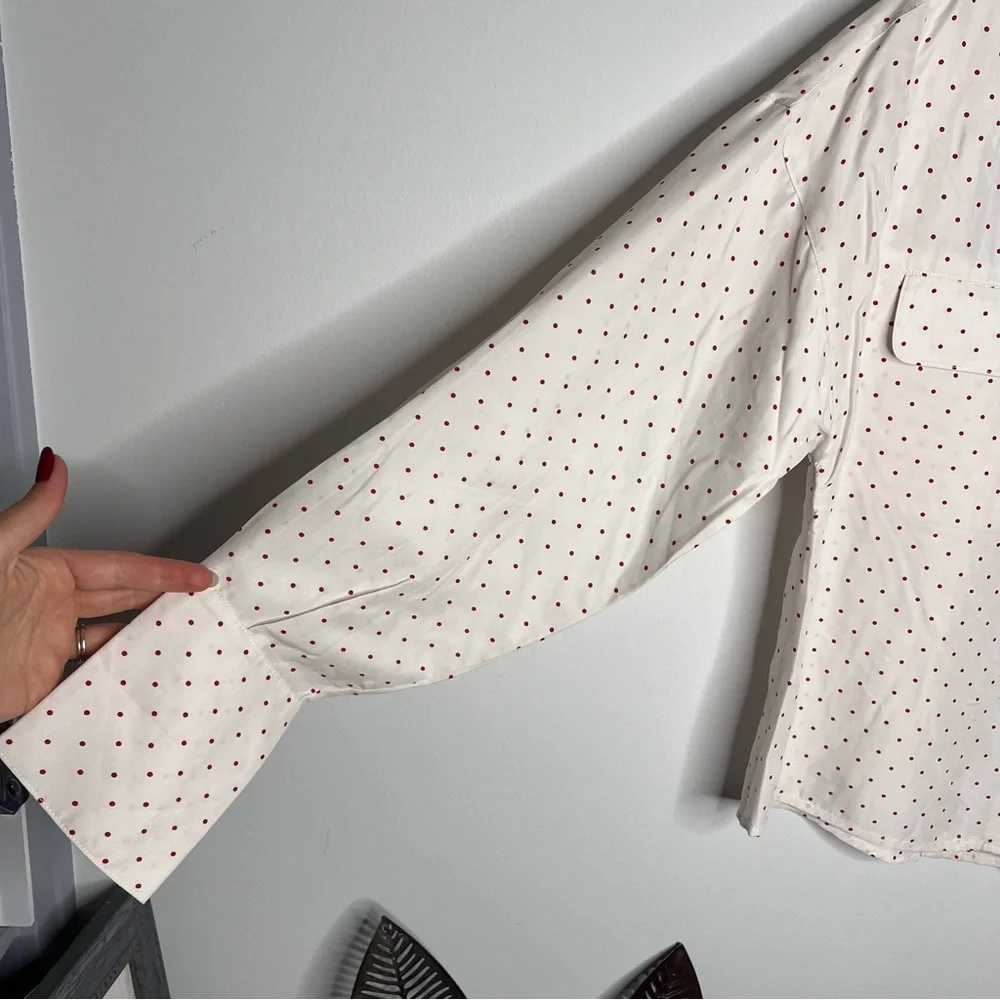 M19 Free People White Red Silk‎ Polka Dot Button Down Shirt
